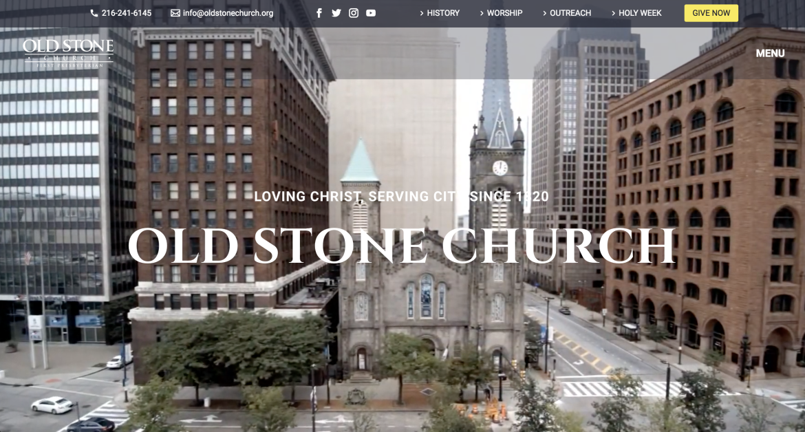 Old Stone Church facade, downtown Cleveland, homepage image